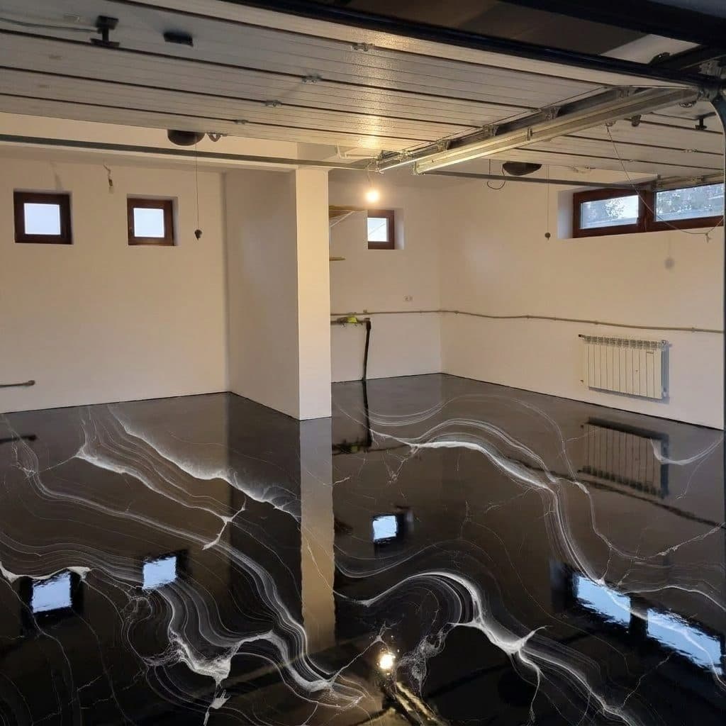 Two-car garage, 47 m² — 3D metallic · black marble with white veins